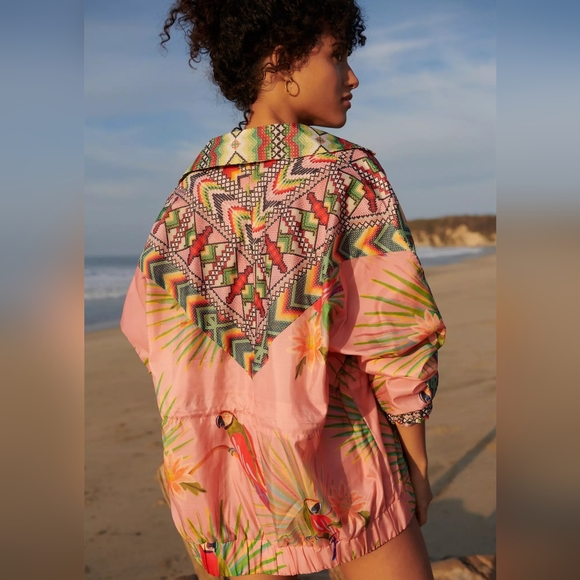 ANTHRO Farm Rio Love Birds Windbreaker - Picture 2 of 12